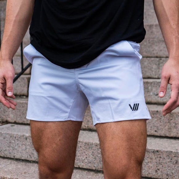 Seventh Salvation Men's Performance Shorts White Size L Athletic Casual Vented - Picture 1 of 11